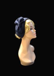 navy blue cloche hat, 1920s style hat, winter hat, half hat, 1930s hat, 1940s