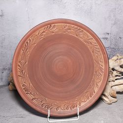 handmade clay plate diameter 12.20 inch made of red clay