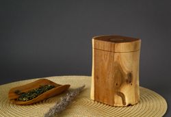 wooden container. wooden tea canister. tea box wood. coffee canister. tea container. kitchen storage. tea utensils.