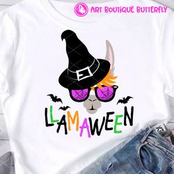 llamaween sign halloween decor lama sunglasses witches hat clipart digital downloads