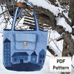 denim tote bag pattern, shoulder bag pattern, upcycle denim pattern, reusable grocery bag pattern, recycle denim project