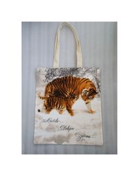 strong reusable beige eco-friendly canvas tote bag with tiger