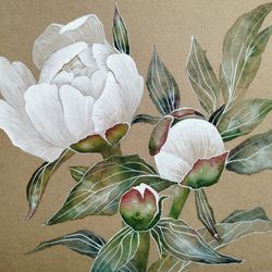 peony painting white flowers watercolor art botanical artwork wall art