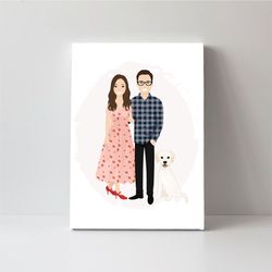 custom couple portrait with pet, christmas illustration, first paper housewarming gift