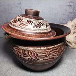 casserole 94.67 fl.oz for cooking handmade red clay pot