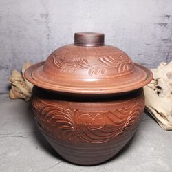 Pot For Home Cooking 101.44 Fl.oz Handmade Red Clay Casserole For Cooks