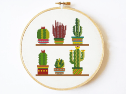 modern cactus cross stitch, flower cross stitch, floral cross stitch, flower embroidery