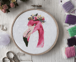 pink flamingo cross stitch pattern bird