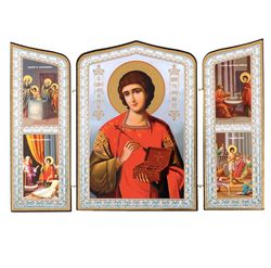 saint panteleimon saint healer icon triptych - saints 6 3/4"x 10"