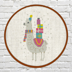 christmas llama cross stitch pattern, modern cross stitch pattern, christmas gift for mother