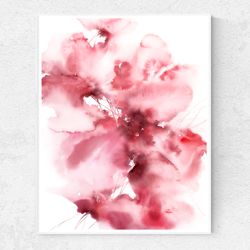 floral wall art with pink abstarct flower bouquet original watercolor painting living room wall decor expressionist art