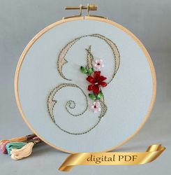 floral alphabet letter p pdf hand embroidery beginner flower monogram ribbon embroidery