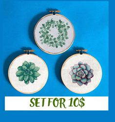 3pc botanical cross stitch pattern, floral embroidery