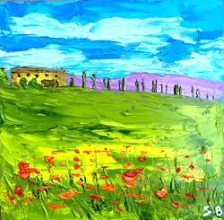 tuscany painting landscape original art lavender artwork 8 by 8