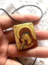 virgin mary | orthodox icon | mother of god | theotokos | icon pendant | icon necklace | miniature icon | catholic