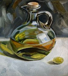 olive oil still life kitchen painting modern wall art original oil painting 6x6 inches