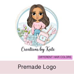 stunning crafter premade logo design, small business logo, girl crafter logo, cute logo, cartoon logo, scrapbook logo