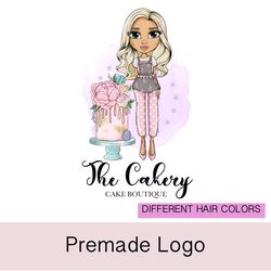 amazing baking shop premade logo design, sweets logo, cake designer logo, food logo, pastry logo, sugar watercolor logo