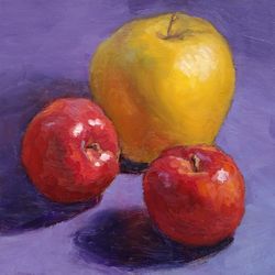 apple painting food original art dessert wall art fruit artwork 8x8 by sonnegold