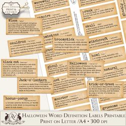 halloween word definition labels printable avad6sw