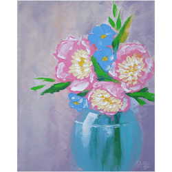 peony painting bouquet original art floral wall art flower artwork still life art impasto oil painting