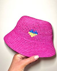 buckethat raffia hat pink buckethat