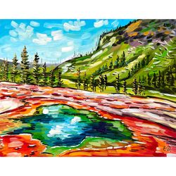 yellowstone national park original oil painting american landscape wyoming wall art 11x14 inches yellowstone painting