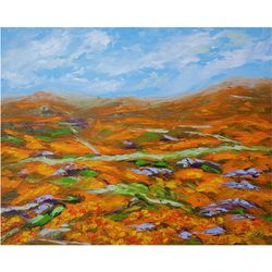 california poppy painting landscape original art fields artwork floral wall art hills impasto oil painting