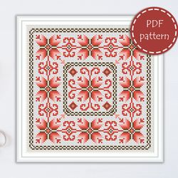 lp0205 folk cross stitch pattern for begginer - easy xstitch pattern in pdf format - instant download - floral pattern