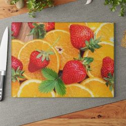 glass cutting board strawberry and orange ornament