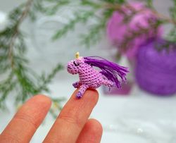 tiny pink unicorn with lilac mane crochet unicorn fairy miniature pony micro toy for mini blythe mini horse for doll