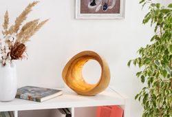 wood sculpture desk lamp. unique wooden bedside lamp. decorative led lamp. modern table lamp. unique accent night light.