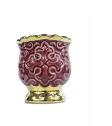 Red Porcelain Standing Oil Lamp - Ceramic Vigil Lamp - Grape Lamp - Vine Oil Lamp Holders - Table Oil Lamp