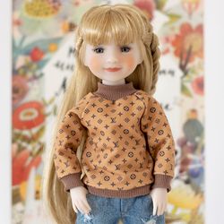 fashionable brown sweatshirt for ruby red fashion friends doll 14.5", longsleeve for rrff doll, 14 inch doll clothes