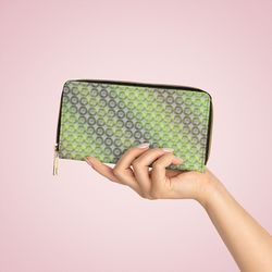 zipper wallet green circles pattern