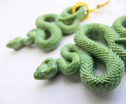 green snake earrings python snake jewelry witch earrings animal earrings polymer clay halloween earrings pagan gift