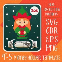 christmas elf girl card | money holder template