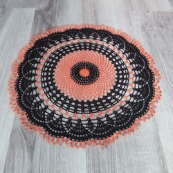 halloween black orange crochet doily-18,1 inches-round black orange doily-handmade napkin-home decor-halloween