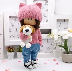 sale interior doll tilda with cute dog doll interior handmade doll