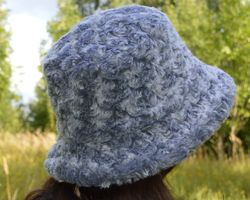 faux fur bucket hat for women. fluffy gray hat. luxury fashion furry hat.  cute fuzzy bucket hats. astrakhan bucket hat.