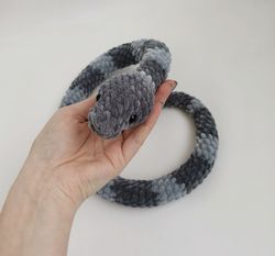 crochet plush snake, handmade snake, snake stuffed animals, collectible snake, gray snake, snake plushie, snake decor