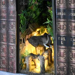 book nook thailand insert between books miniature with lighting on the bookshelf