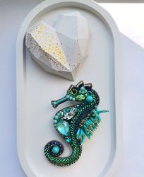 seahorse jewelry brooch, sea jewelry, turquoise lapel pin