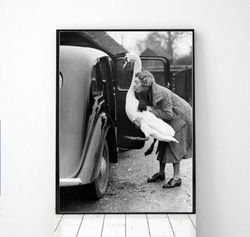 vintage photo printable woman with swan, vintage female photo, animal vintage print