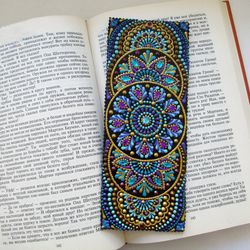 personalized leather bookmark, hand painted bookmark, engraved bookmark, book nerd gift, mandala bookmark, gift for her