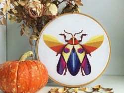 geometric beetle modern cross stitch pattern pdf abstract bug embroidery chart autumn insect wall decor instant download