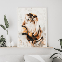 custom cat portrait, watercolor cat portrait, pet portrait, custom cat digital painting, custom cat art, memorial cat