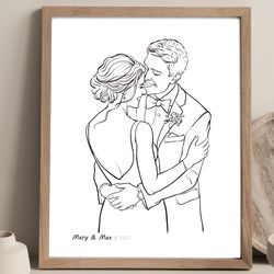 custom wedding portrait drawing from photo custom couple portrait sketch from photo one year anniversary gift for couple