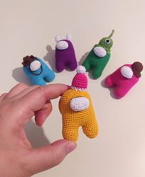 among us miniature toys, plush amigurumi yellow among us, crochet  stuffed among us,  among us character, kids toys