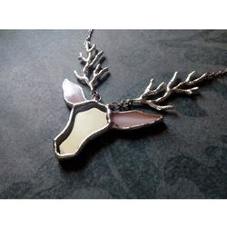 deer antler jewelry, deer head necklace, noel, yule jewelry. christmas deer, stag head pendant